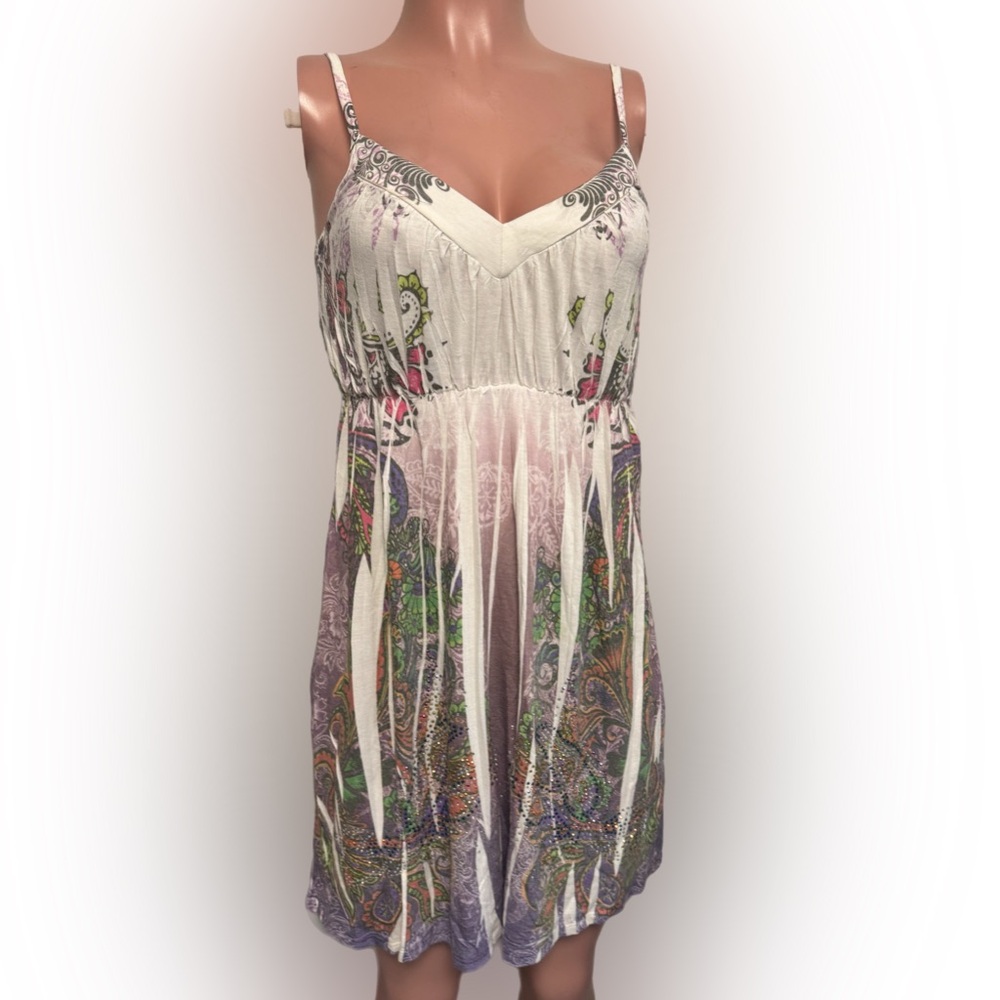 Y2K Floral print Empire Stones Sweetheart Tattoo print casual party short dress